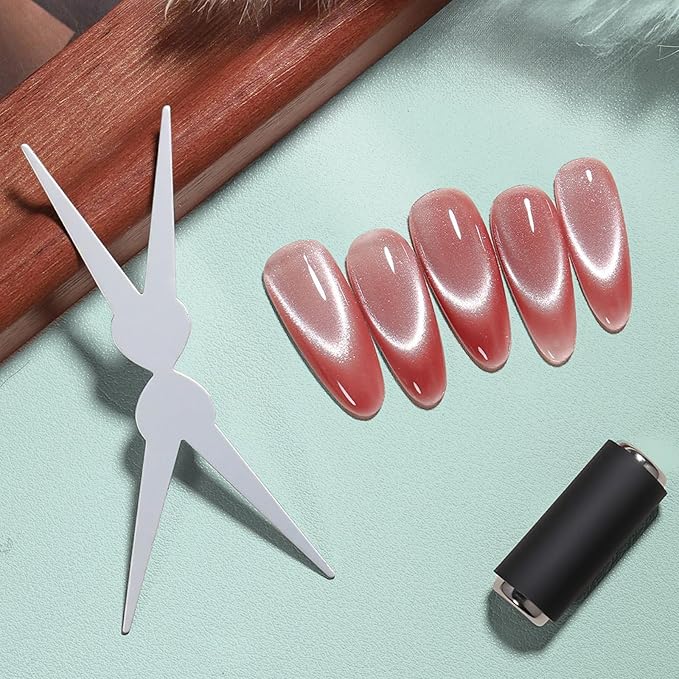 JERCLITY 1 Pieces Green Cat Eye Magnet for Nails 3 in 1 Heart Magnet for Cat Eye Gel Polish, Cylindrical Magnets with Scissor Shaped Tools for French Cat Eye Effect