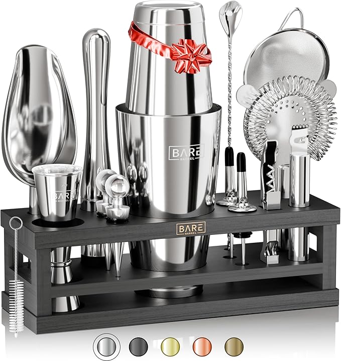 BARE BARREL® Mixology Bartender Kit Bar Set | 16-Piece Cocktail Shaker Set | Martini Barware Mixing Tools for Home Bartend...