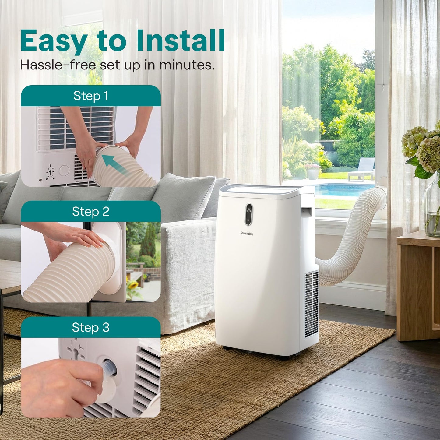 SereneLife Portable Air Conditioner 12000 BTU | Cools Rooms up to 450 sq ft | 3-in-1 Cooling, Fan & Dehumidifier | 24-Hour Timer & Remote | Standing Portable AC Unit with Window Kit Included
