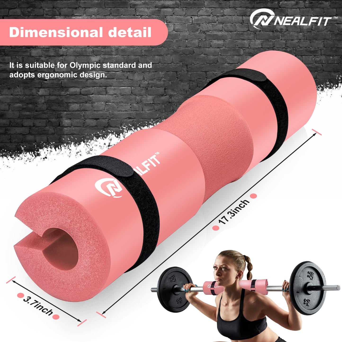 NEALFIT Barbell Pad Squat Pad for Squats—Squat Bar Pad—Great for Weightlifting,Lunges and Hip Thrusts—Foam Sponge Pad—Fit Standard and Olympic Bars Perfectly (Light Pink)