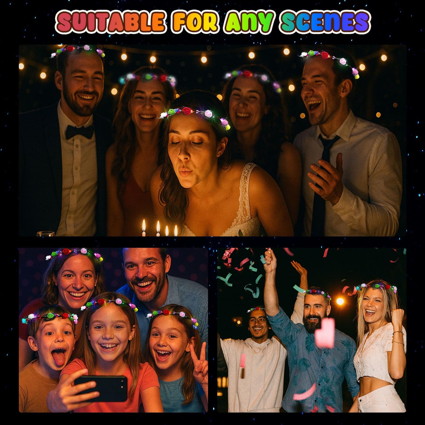 LovesTown 24PCS LED Flower Crowns Headbands, Light up Flower Crowns for Women Glow in the Dark Party Supplies for Halloween Christmas Party Wedding Birthday Mardi Gras Cosplay Gifts