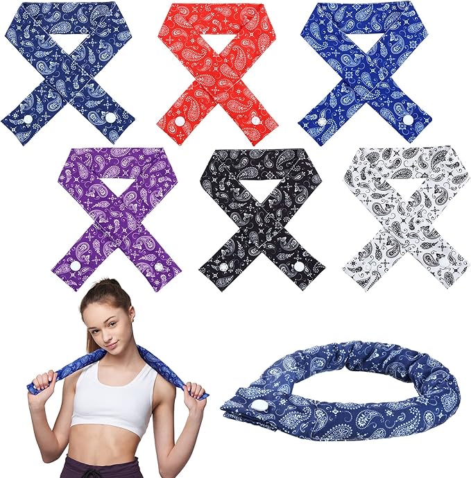 Xuhal 6 Pieces Cooling Neck Wraps Cooling Bandana Neck Cooler Ice Cooler Scarf for Women Summer Outdoor Sport Activity