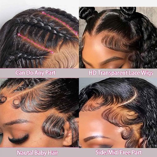 Hoyrhra 13x4 Deep Wave Lace Front Wigs Human Hair 200 Density HD Full Lace Frontal Wigs Pre Plucked Bleached Knots Curly Human Hair Wig 20 Inch Wigs for Black Women