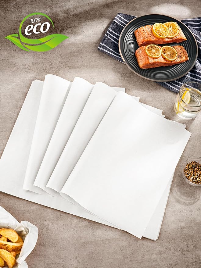 SMARTAKE 120Pcs Parchment Paper Sheets, 12x16 Inch Pre-Cut Parchment Paper for Baking, Non-Stick Baking Paper, Natural Wood Pulp, for Air Fryer Steaming Grilling Rack Oven (White)