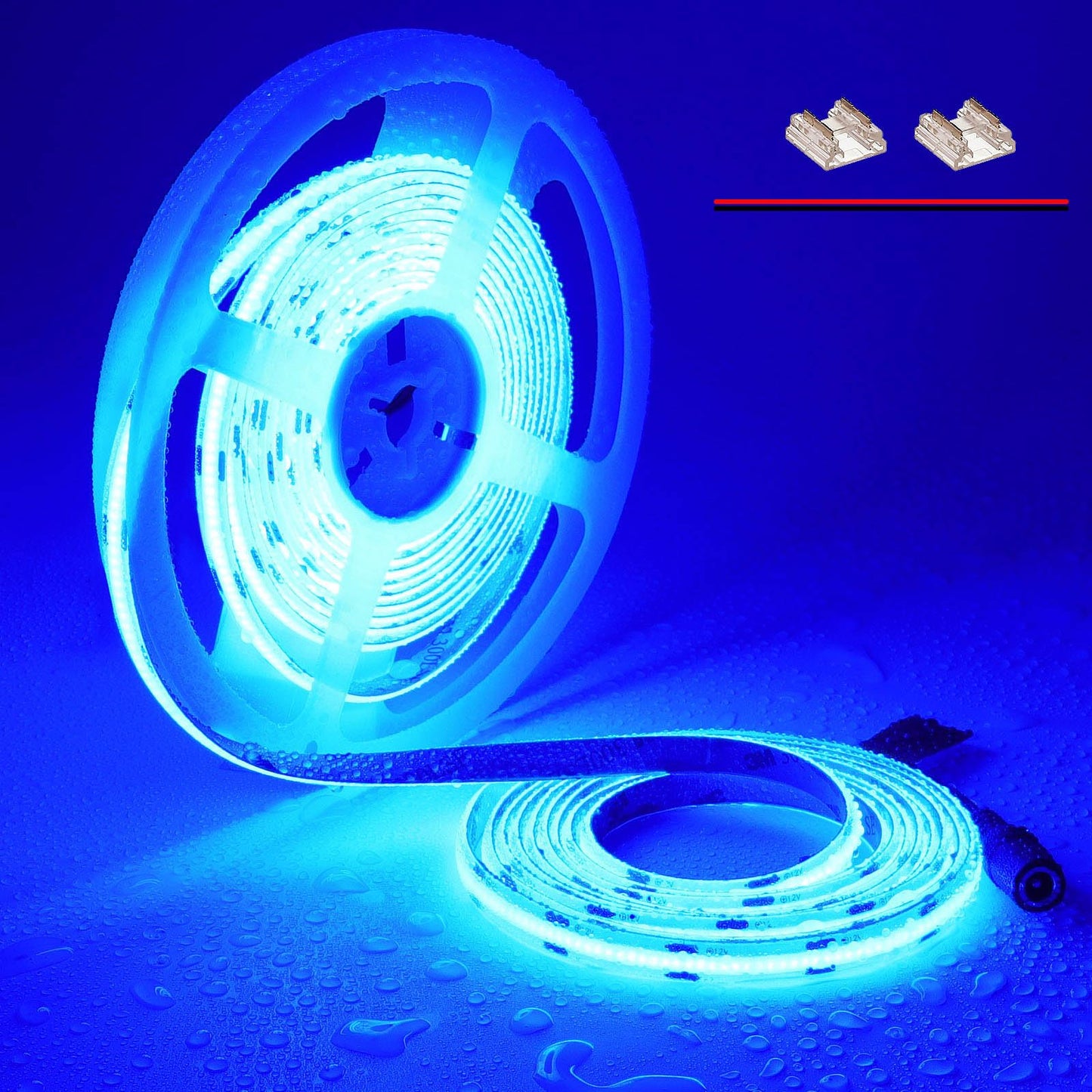 TOPAI 12V COB LED Strip Light Blue Waterproof IP65 16.4ft/5M 480LEDs/M Dotless High Density Self Adhesive Cuttable Flexibl LED Tape Light for Cabinet Home DIY Lighting Projects