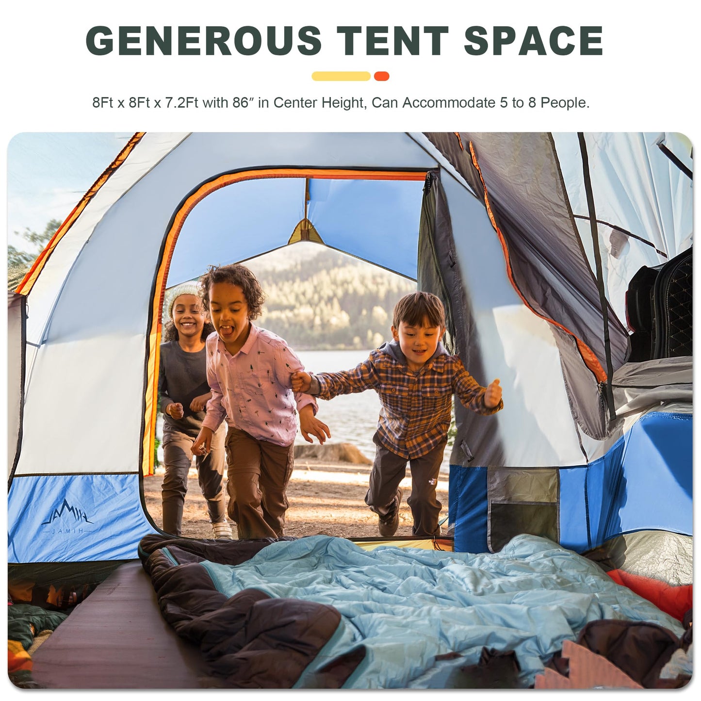 GoHimal SUV Tent for Camping, Waterproof PU3000mm Spacious Double Layer Design for 5-8 Person, Includes Rainfly and Storage Bag, 8FT L x 8FT W x 7.2FT H Blue