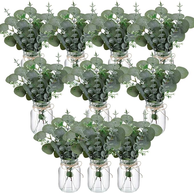 XunYee 10 Set Mason Jar Table Centerpiece with Flower Mason Jar Flower Centerpiece Vases Decor for Engagement Party Bridal...