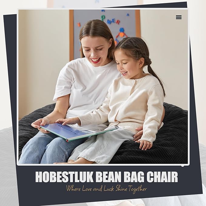 Hobestluk 3.5FT Bean Bag Chair Adult Bean Bag Chair Large Bean Bag Chair with Filler Included Teardrop Bean Bag with Removable Cover for Bedroom Living Room - (Large, Black)