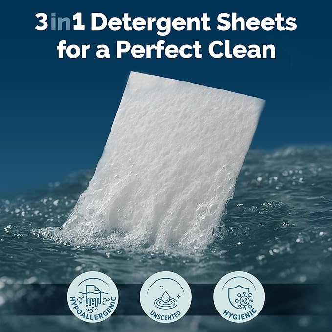 Steam & Go 3-in-1 Dissolvable Laundry Detergent Sheets - Hypoallergenic & Fragrance-Free - Unscented, 30 Count