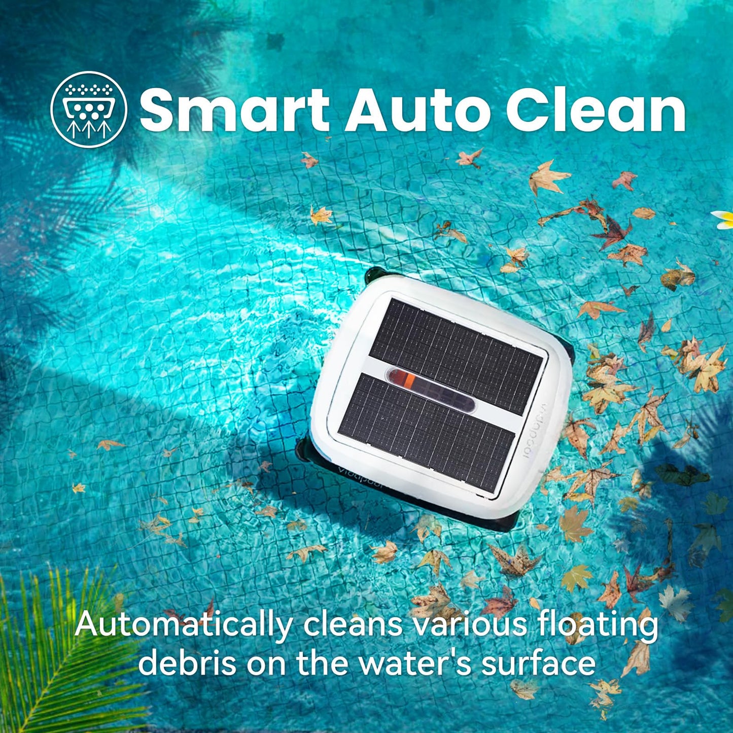 Vidapool Solar Pool Skimmer Robot, Automatic Pool Surface Skimmer Cleaner, Dual Mode Solar Powered Pool Skimmer with Obstacle Avoidance, Day & Night Cleaning for All Swimming Pools-White
