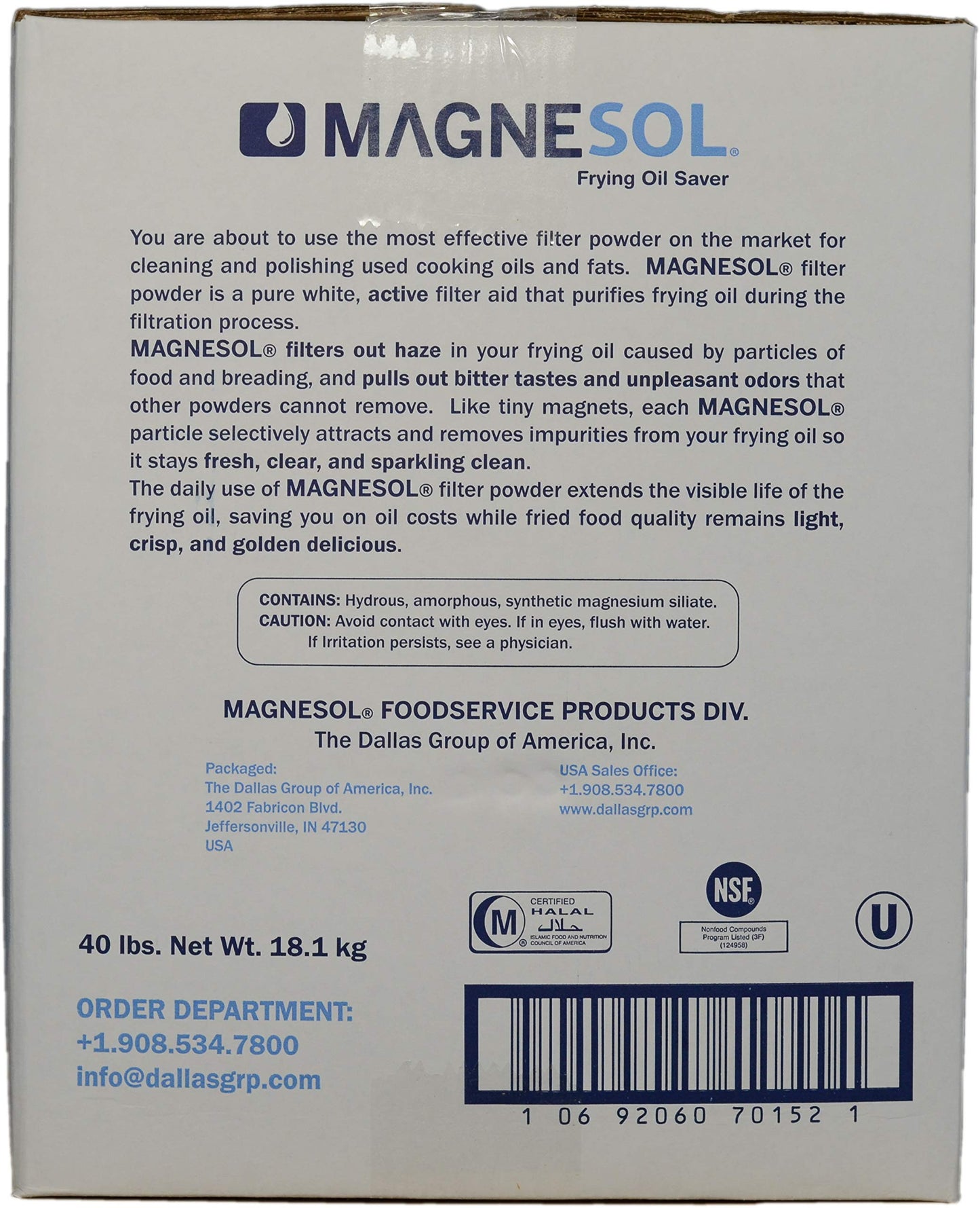 Magnesol Fryer Filter Powder by Dallas Group, Deep Fryer FryPowder, Save Fryer Oil, Extend Oil Life, Fry Oil Filtration, (1x40lb)