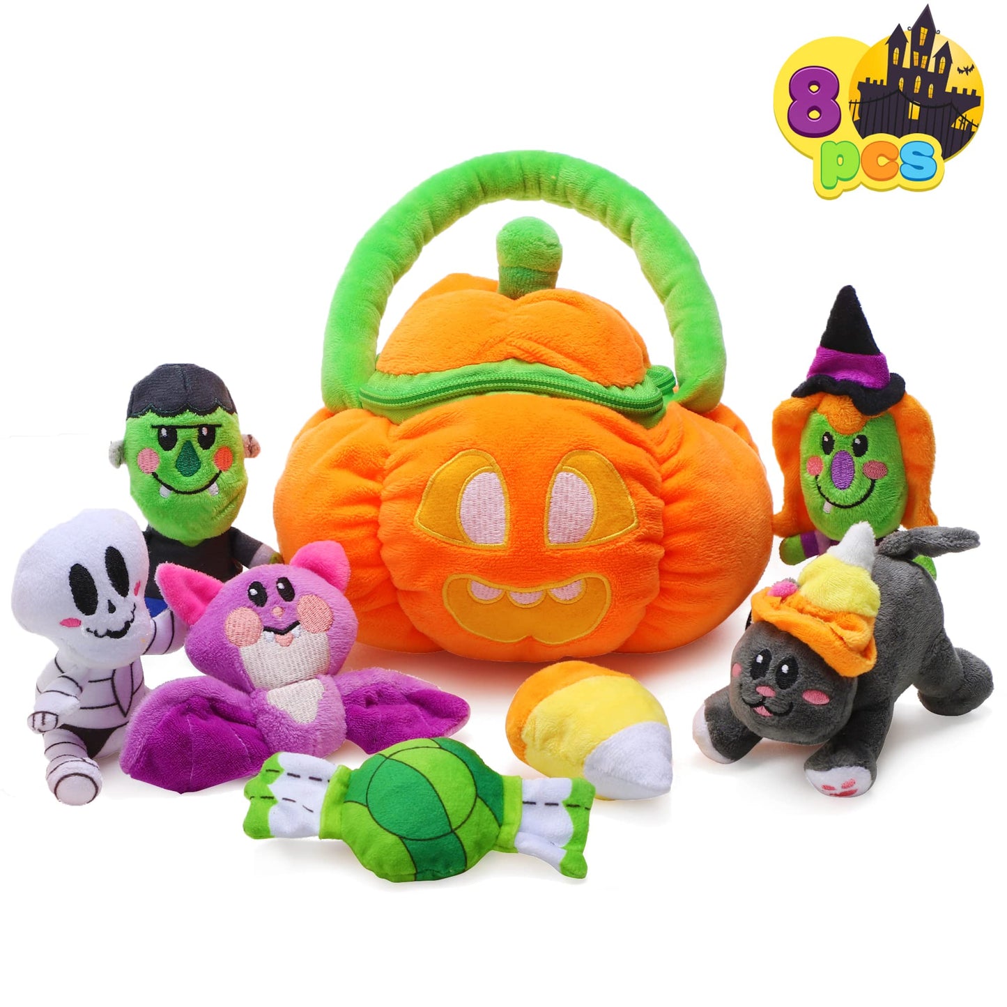 JOYIN Baby's Pumpkin Halloween Playset with 8 Fun Play Pieces, Plush Goodie Bags Stuffers Fillers for Kids, Halloween Party Favors Supplies Decoration, Prizes and Gifts for Infants Boys and Girls