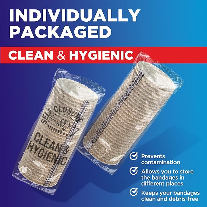Premium Elastic Bandage Wrap - 4” (5pk) - Strong Compression - Self-Closing Reusable Bandages for Legs and Arms - Wrist, Elbow, Foot, Knee Wrap