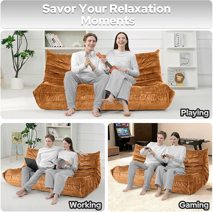HABUTWAY Bean Bag Chair, Giant Bean Bag Chairs for Adults, 3 Seater Fireside Chair, Lazy Large Floor Bean Bag Sofa for Living Room, Bedroom, Dorm, Office (Brown)