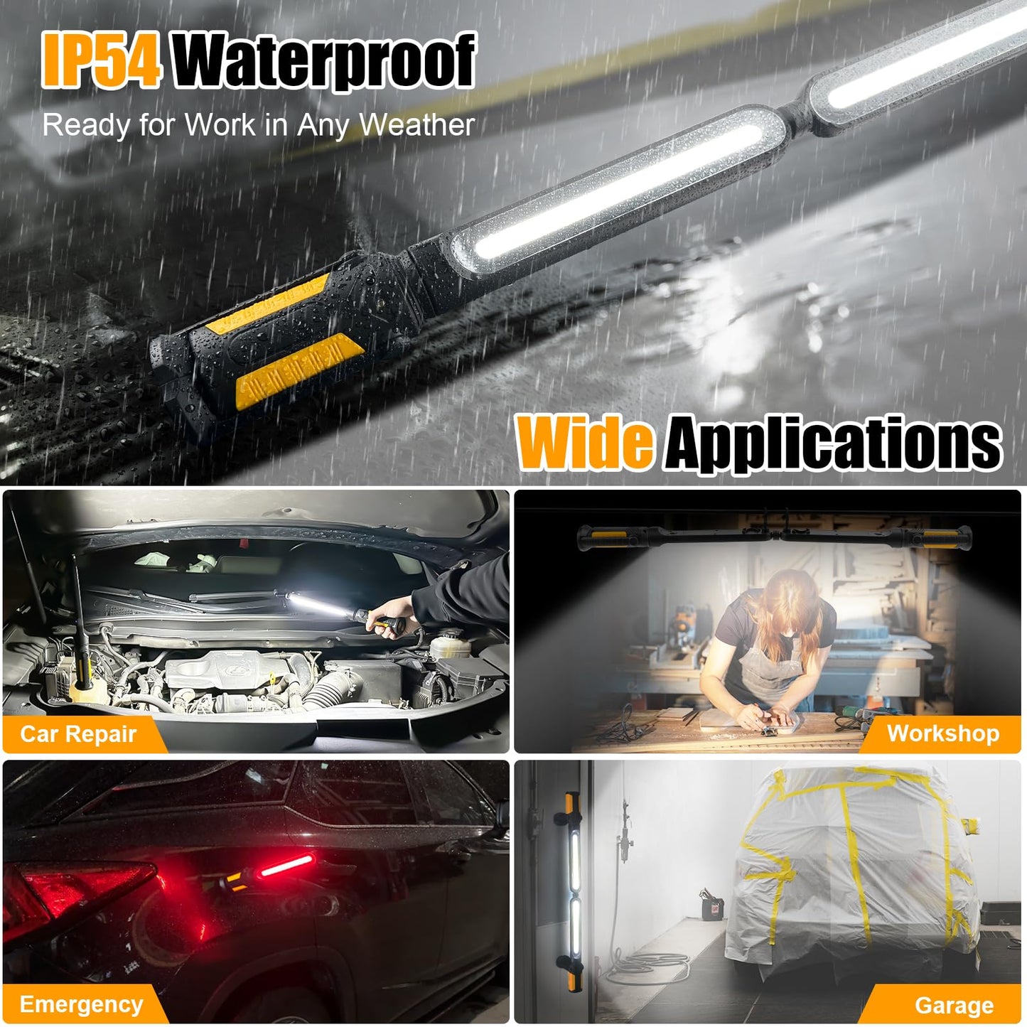 SYLSTAR Mechanic Work Light Bar with Upgraded Sensor Control - 2400LM LED, 4400mAh Rechargeable Underhood Work Light with Hooks & Magnetic Base for Car Repairing, Garage Workshop, Emergency