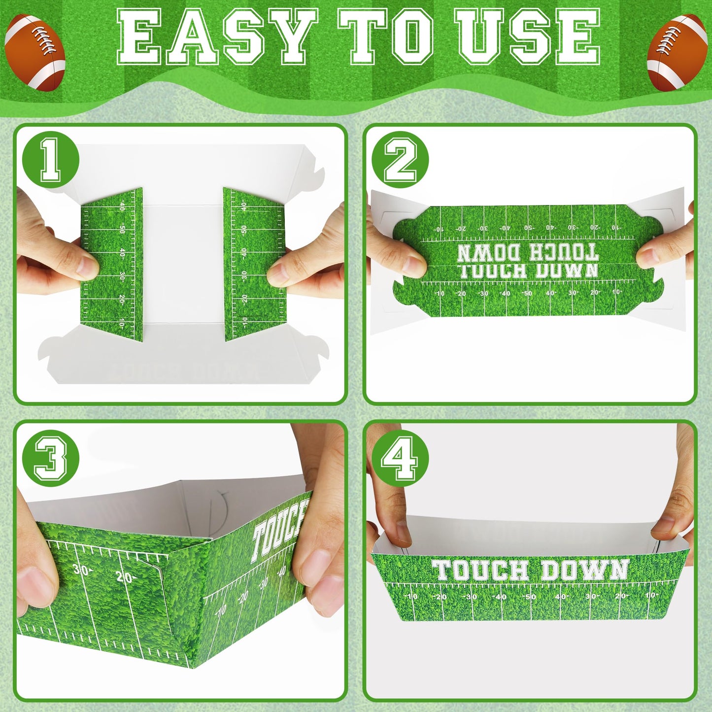 Helimoto 50PCS Football Party Decorations, Football Paper Snack Tray, Large Disposable Food Tray, Party Snacks Serving Trays for Taco Fries Hot Dog Supplies Favors Table Decor