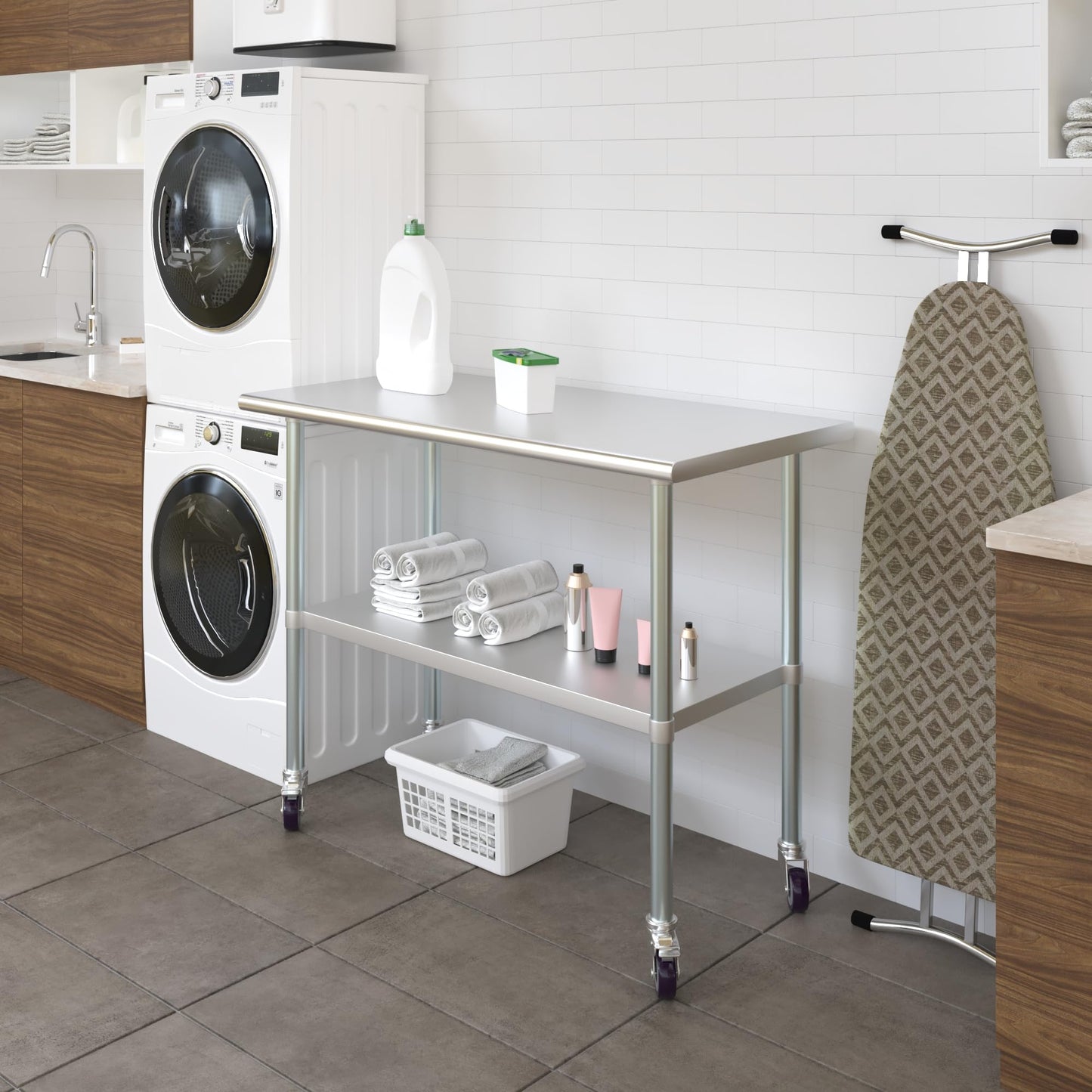 AmGood 24 in. x 48 in. Stainless Steel Work Table with Wheels | Metal Kitchen Food Prep Table | NSF