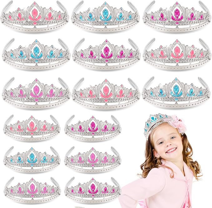 NINAOR Princess Crown Party Favors, 16Pcs Princess Dress Up Tiaras for Birthday Girl Cosplay Accessories, Princess Pretend...