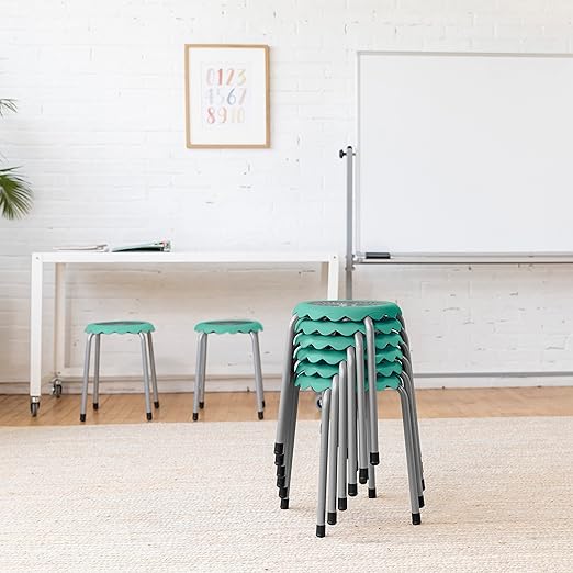 ECR4Kids Daisy Stackable Stool Set, Flexible Seating, Seafoam, 8-Piece