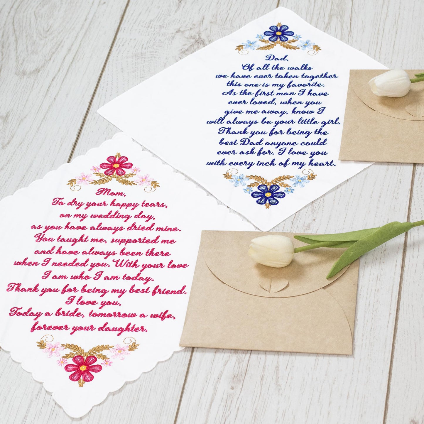 W&F GIFT Mother and Father of The Bride Gifts | Wedding Gift Handkerchief Set For Parents of The Bride from Daughter 2