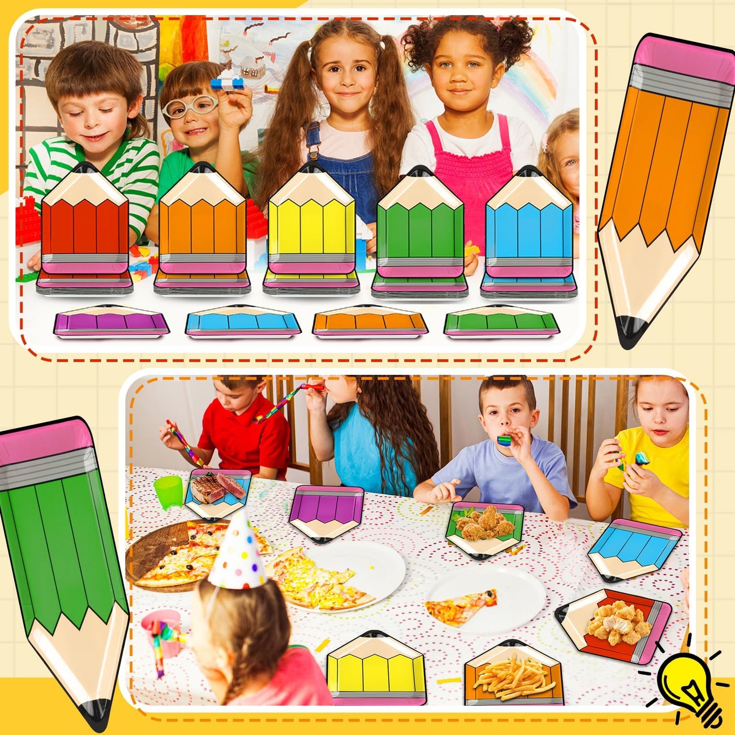 gisgfim 60 Pcs Back to School Pencil Paper Plates First Day of School Tableware Dinnerware Set Pencil shaped Disposable Plate for Kindergarten Graduation Decorations Party Supplies Table Decor