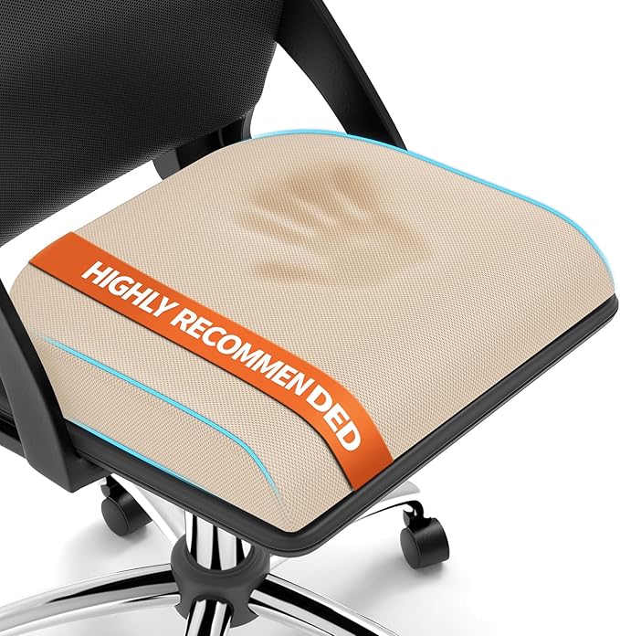 TranquilRelax Large Seat Cushion, Memory Foam Cushion for Long Sitting Hours on Office Chair, Home & Car, Non-Slip Chair Pad for Relieving Back & Sciatica & Hip & Coccyx Pain (Khaki)