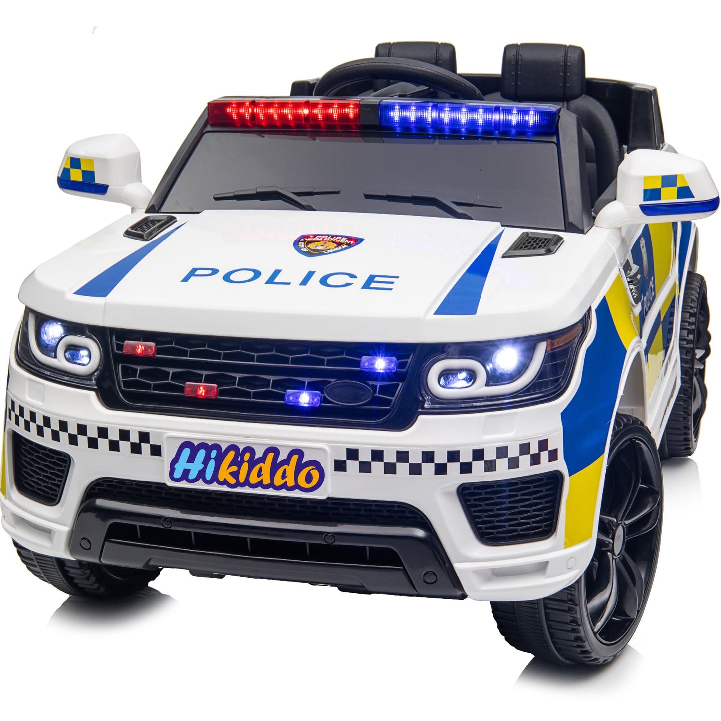 Hikiddo Electric Police Car for Kids, 24V Kids Ride-on Toy Car w/Remote Control, 400W Motor - White