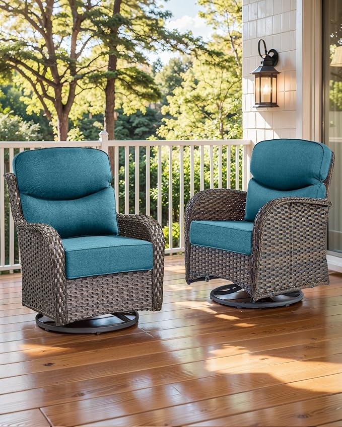 ACTREST Luxury 22x24/22x25 6-Inch Smile Outdoor Cushions for Patio 5 Piece Set - Set of 5 Zippered Outside Pillows for Wicker Dining Rocking Gliders Loveseat Couch Sectional Sofa - Peacock Blue