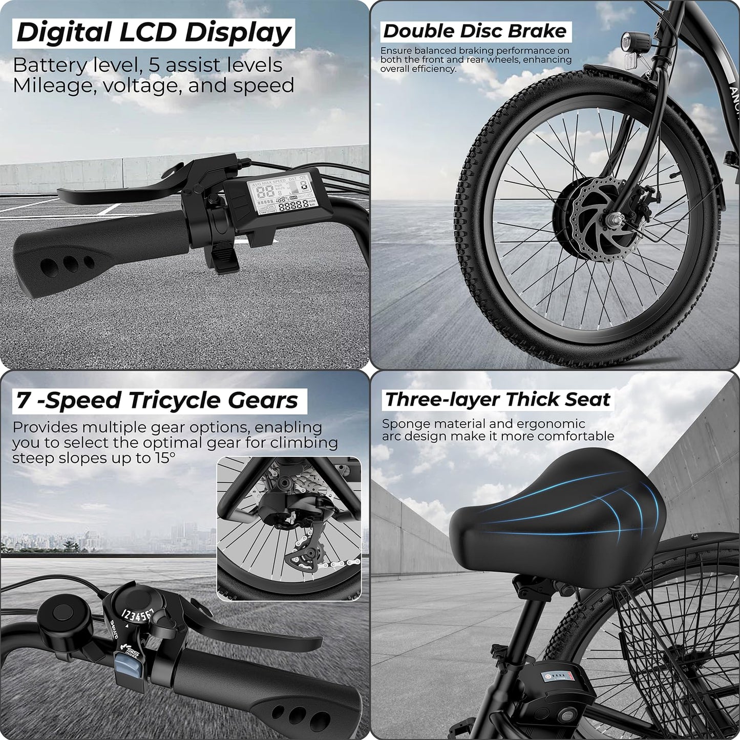 ANCHEER Electric Tricycle for Adults, 350W(Peak 550W) Etrike, 48V/499Wh Ebike, 24" Folding 3 Wheel Electric Trike, 15.5MPH & 55Miles Electric Bike, Rear Differential, Rear Basket