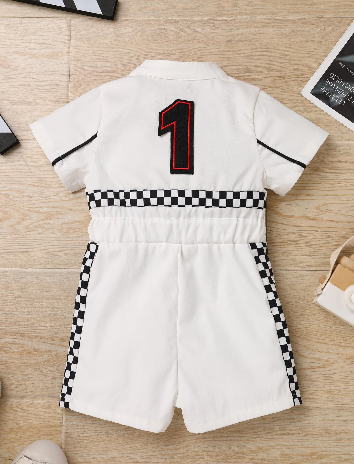 IBTOM CASTLE First Birthday Race Car Driver Outfit Boys Girls Fast One Birthday Cake Smash Photoshoot Clothes Short Sleeve Racer Romper One Year Old Birthday Party Decoration White-1 9-12 Months