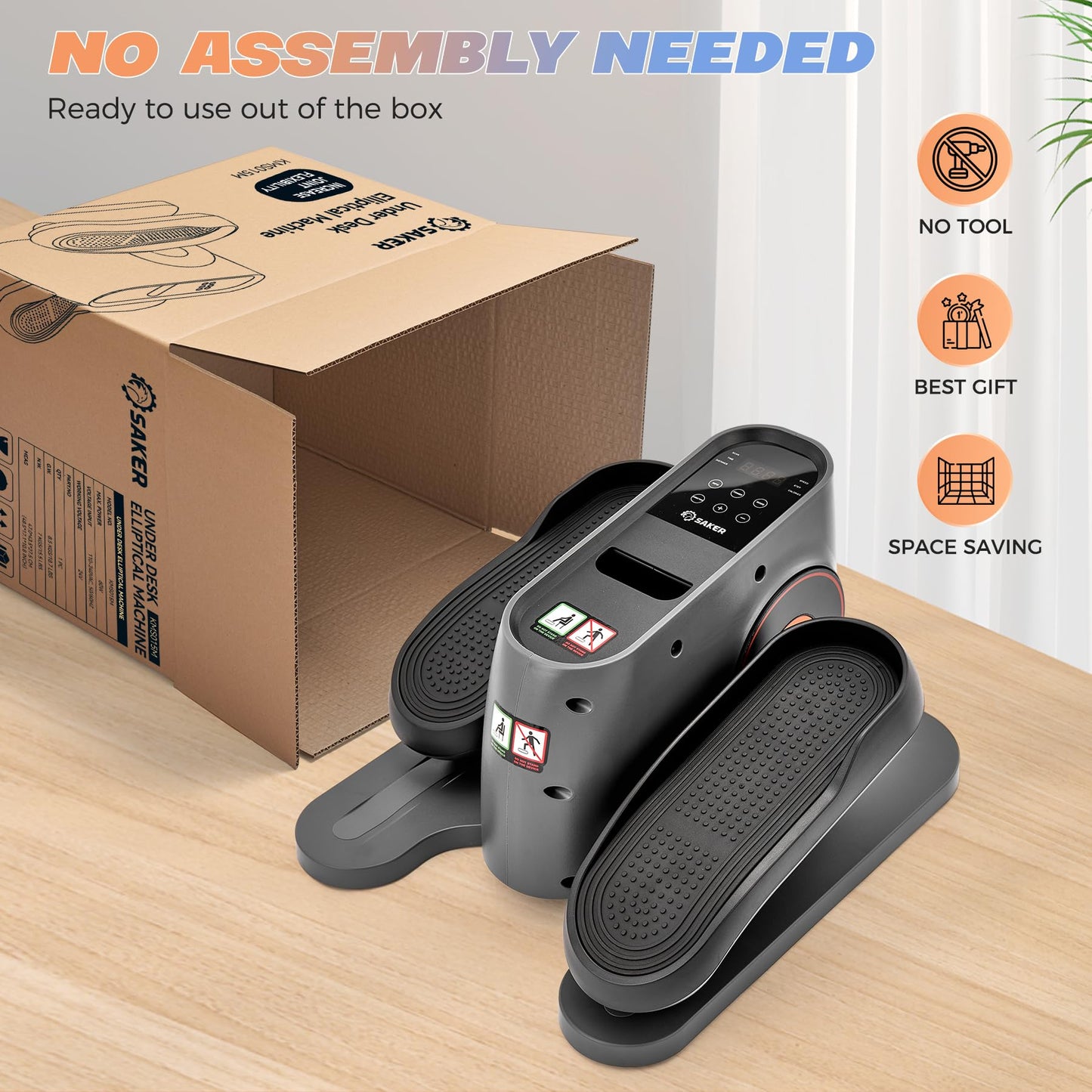 Saker Under Desk Elliptical Machine, Electric Seated Pedal Exerciser, Mini Ellipse Leg Exerciser with Display Monitor, Remote Control, Elliptical Machine for The Old and Young Leg Ercise