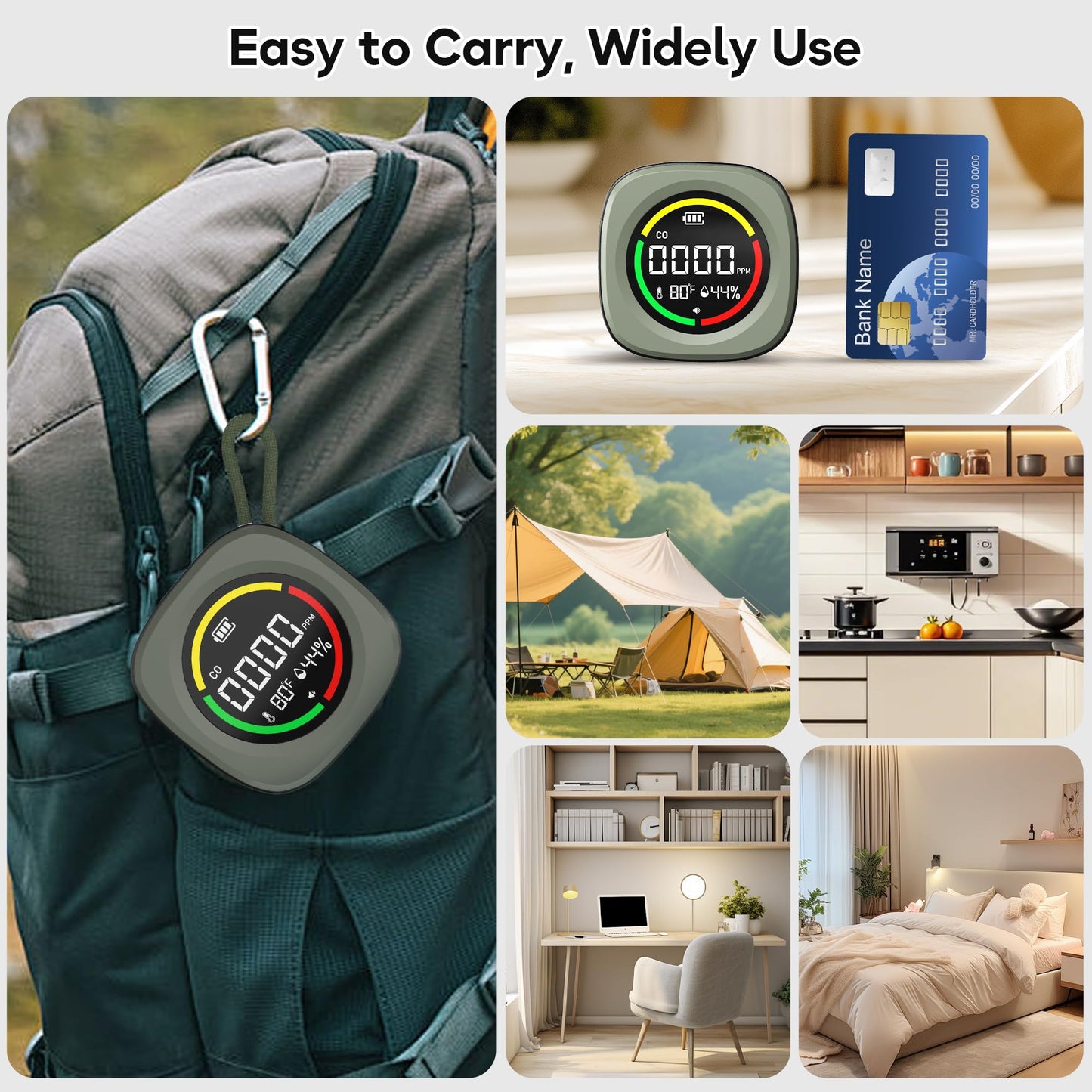 [2025 Upgrade] Carbon Monoxide Detectors - Portable CO Detector for Travel [Real Time Safety Guard] Mini 3-in-1 Co Monitor w/Mag, RV CO Alarm Temp/Hum Sensor, Rechargeable CO Monitor 168H Standby