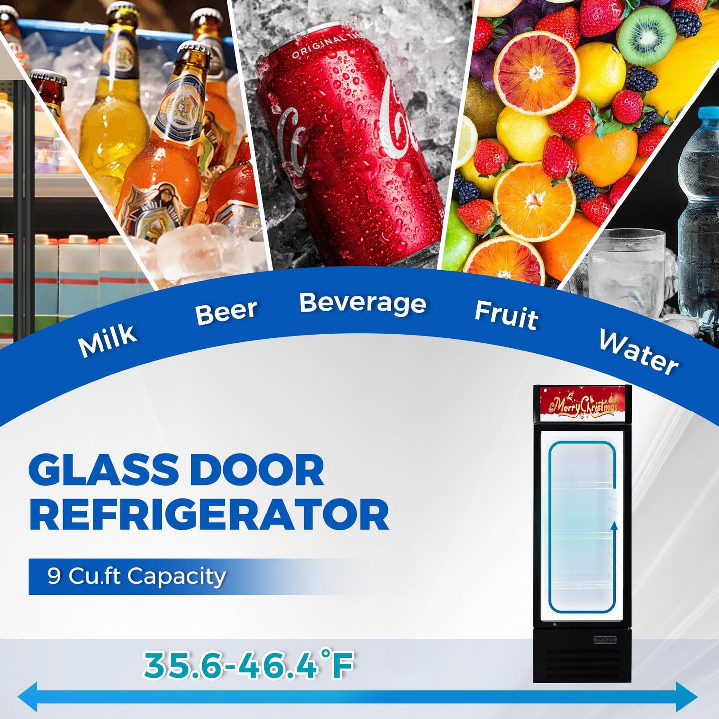 Bluelinecool Commercial Refrigerators 9 Cu.Ft Upright Merchandiser Drink Cooler – Glass Door Beverage Fridge with LED Light, Adjustable Shelves, Lock Wheels – Display Refrigerator for Beer, Bar, Shop