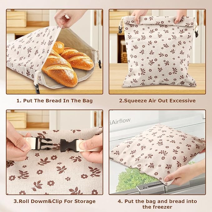 Beeswax Bread Bags, Reusable Linen Organic Beeswax Bread Bags for Sourdough, Keep Freshand and Large Capacity Sourdough Loaf Bag, Coffee Leaf Print Design Storage Bag for Gift
