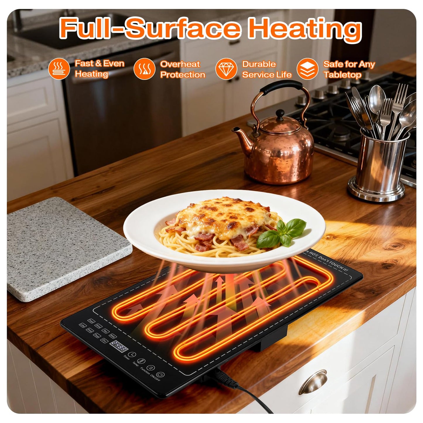 Electric Warming Tray,41"x 15" Food Warmer for Parties Buffet with 10 Temp-Settings, 5-in-1 Warming Mat for Food Built-in Thermostat and Surface Heating, Warming Tray for Parties Buffet,Gatherings