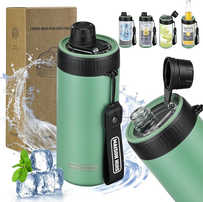 4 In 1 Beer Can Cooler Bottle Holder with Drinking Spout Lid for 12oz Regular, Slim Skinny Cans and Thermal Bottles,Sealed...