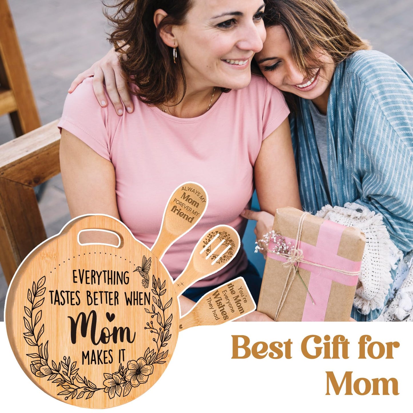 Birthday Gifts for Mom - Cute Engraved Bamboo Cutting Board Set, Perfect Mom Birthday Gifts from Daughter/Son, Mothers Day Christmas Birthday Gifts for Mom Mother, Home and Kitchen Decor