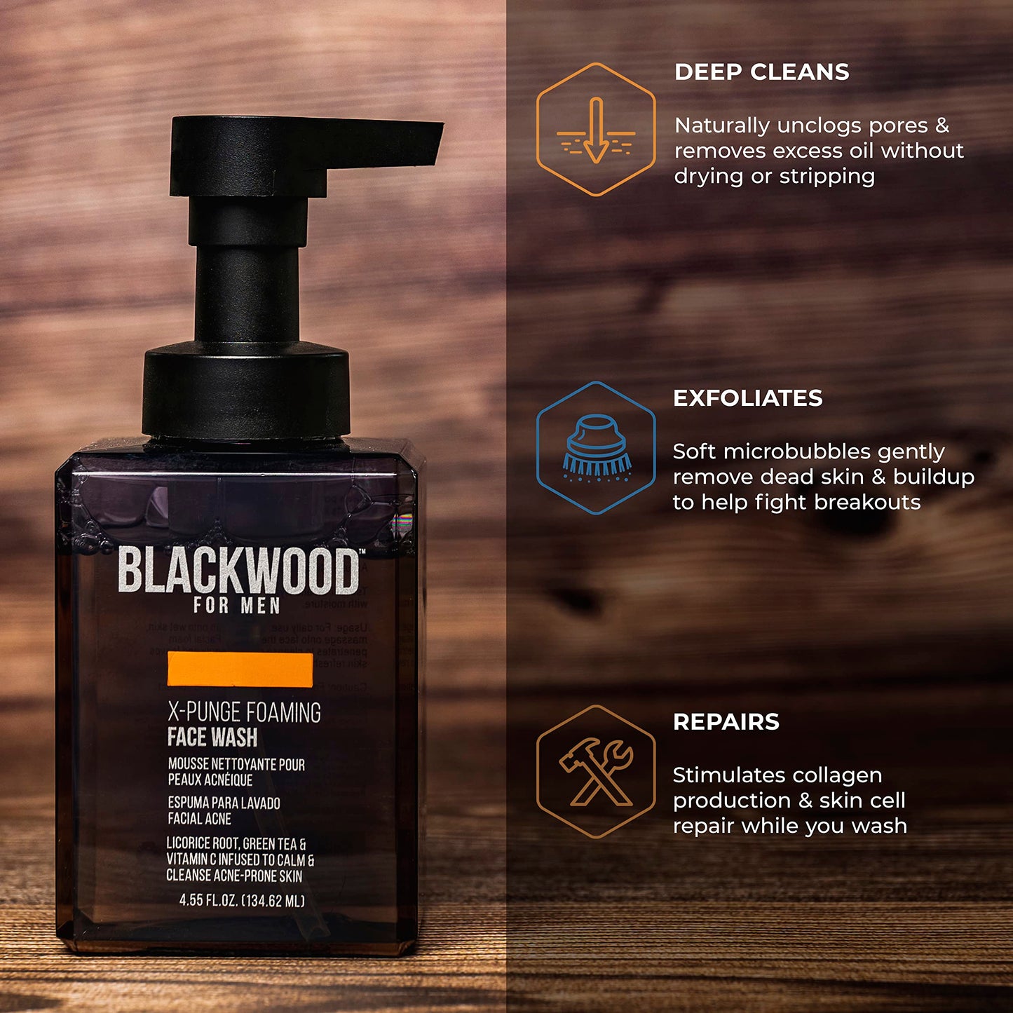Blackwood For Men X-Punge Foaming Face Wash - Acne Facial Cleanser For Oily to Normal Skin - Deep Cleanse for Exfoliation - Natu