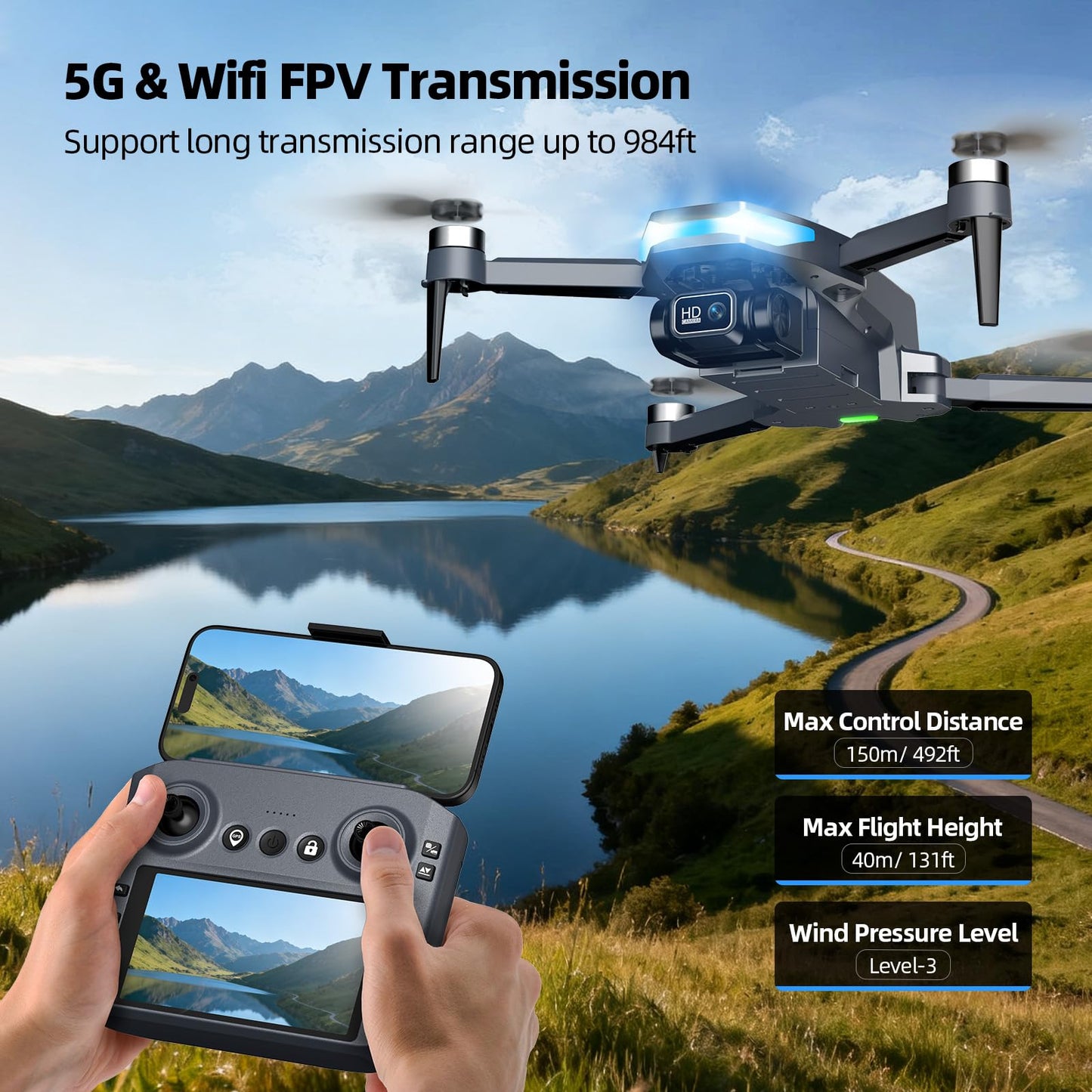 GPS Drone with Camera for Adults, 2K FPV Drone with 4.5" Screen Remote Controller, Brushless Motor, Auto Return, Follow Me, Tap Fly & Circle Fly, Long Flight Time Foldable Quadcopter for Beginners