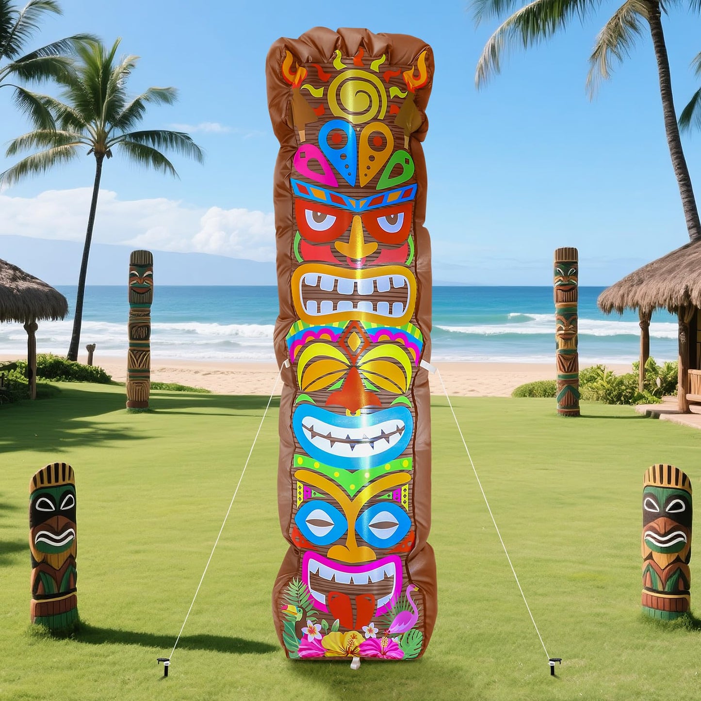 Shappy 5 ft Inflatable Tiki Decoration Outdoor Luau Hawaiian Inflatable Tiki Totem Flamingo Built-in LED Lights Blow up Luau Decor for Summer Beach Tropical Pool Yard Hawaiian Aloha Party Supplies