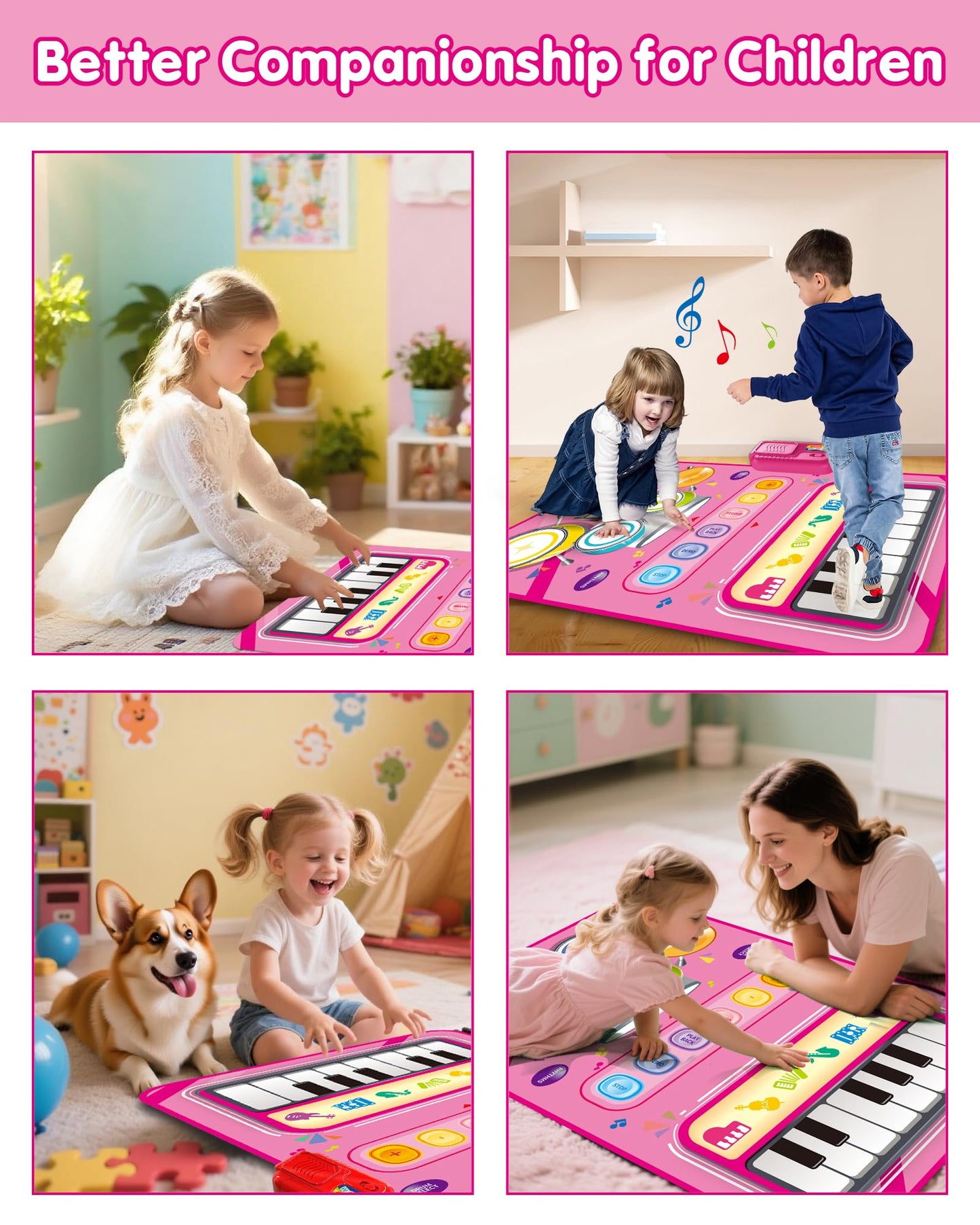 Toys for 1 Year Old Girl Gifts, Baby Musical Mat with Piano & Drum, Adjustable Volume, 12-18 Months Toddler Toys, Christmas Birthday Easter Gifts for 1-2 Year Olds Boys Girls (Pink)
