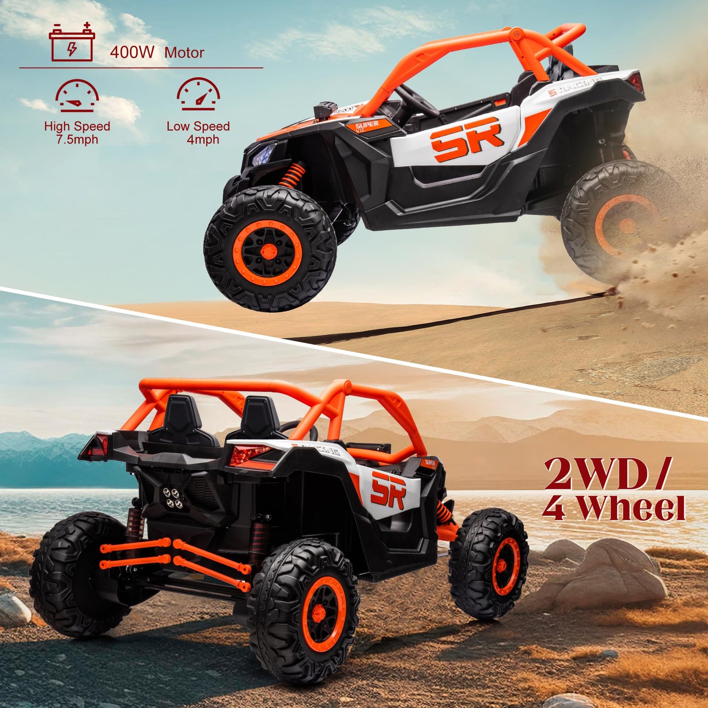 Kids Car Ride on Toys 24V10A UTV w/Remote Control,2x200W Motors Power Wheels,Battery Powered Kids Electric Vehicles for 3-8 Years Boys Girls -Orange