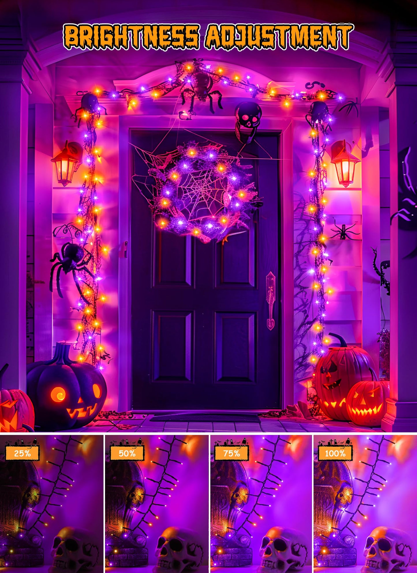 Halloween String Lights Outdoor Cluster Lights - 500 LED 25 Ft Orange Purple Twinkle Lights 8 Modes Timer Remote, Waterproof Plug in Halloween Fairy Lights for Indoor Outdoor Halloween Decorations