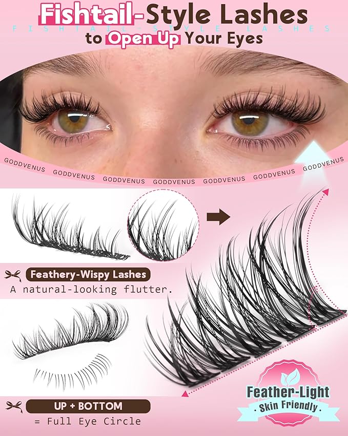 250Pcs Natural Lash Clusters Kit Cluster Eyelash Extensions Kit Wispy DIY C Curl Individual Lashes Clusters With Bottom Eyelashes