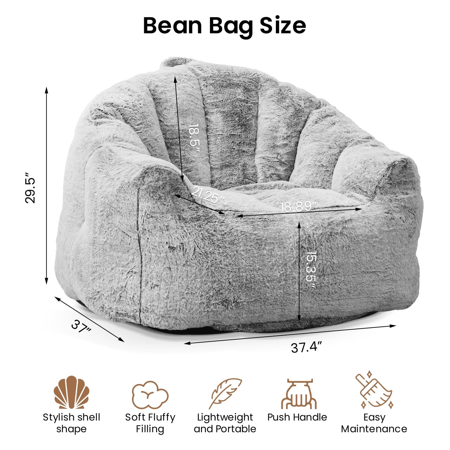 Recaceik Giant Bean Bag Chair Stuffed Bean Bag Couch with Filler Large Living Room Bean Bag Lazy Chair for Adults with Handle Design Armrests for Reading