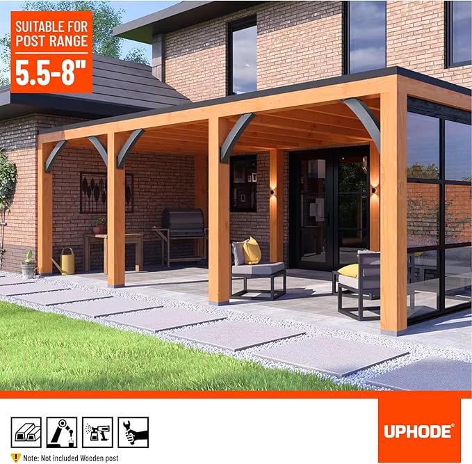 Uphode Heavy Duty Integrated Arc 4''x4''(Actual Tube Dia: 3.2''x 3.2'') 45 Degree Angle Support Pergola Brackets Q235-Steel 8Pack