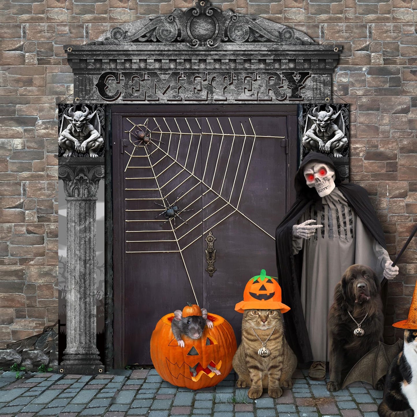 HunnmingRe 3 Pcs Halloween Cemetery Archway Halloween Cemetery Banners Gothic Outdoor Banners Sign Banner Decorations for Outdoor Party Supplies(Classic)