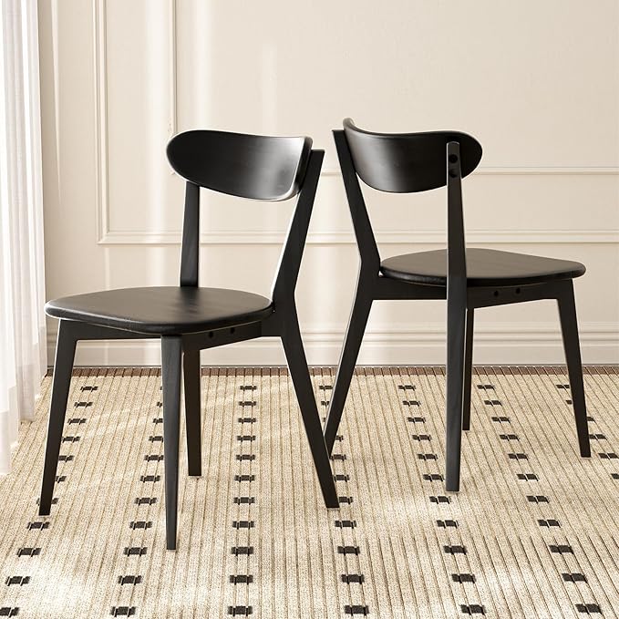 Grewood 100% Solid Oak Wood Dining Chairs,Mid Century Modern Dining Chairs with Rounded Backrest,Kitchen,Dining Room Chairs Set of 1/2/4 (2, Black Color)
