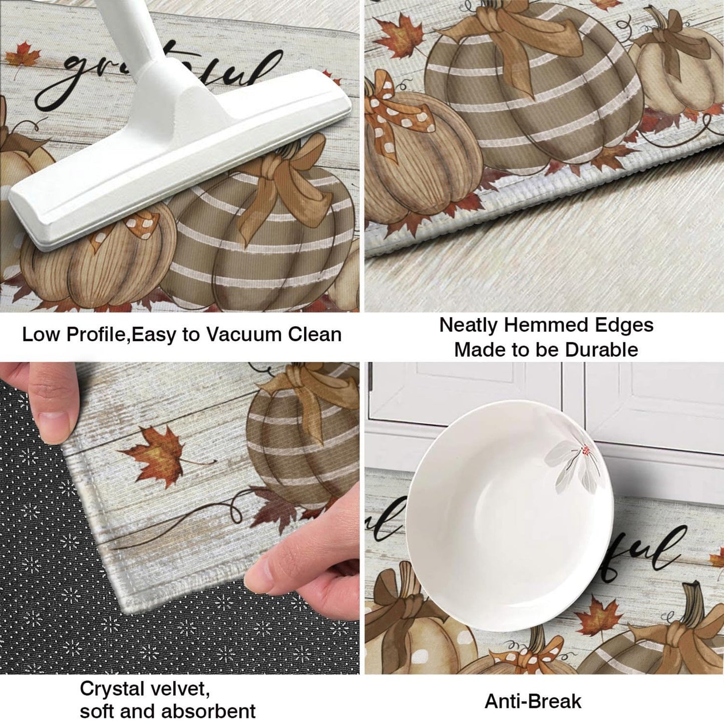 Fall Kitchen Rugs Fall Entrance Door Mat Pumpkin Non Slip Kitchen Rug Anti Fatigue Mats for Kitchen Floor Waterproof Washable Rug Runner for Kitchen Laundry17x30+17x47inch