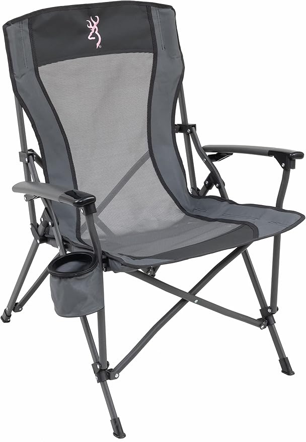 Browning Folding Camping Chairs for Adults - Durable Mesh Fabric Over Sturdy Powder Coated Steel Frame, Armrests Cup Holde...
